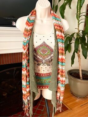 Fresh Brewed 3 Pc. Colorful Tank Top, Knit Cover & Scarf Medium  *Hippie